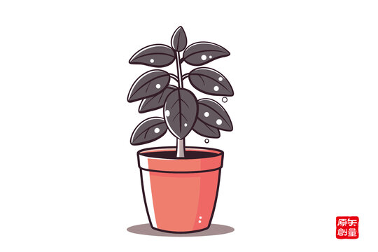 盆栽植物卡通插畫