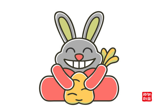 可愛(ài)抱蘿卜的卡通灰兔子