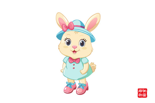 可愛時(shí)尚裝扮的卡通小兔子