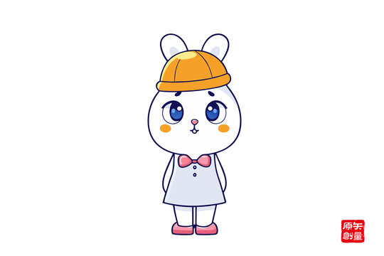 戴安全帽的可愛(ài)卡通小兔