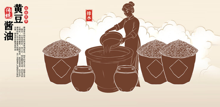 古法黃豆醬油線描圖
