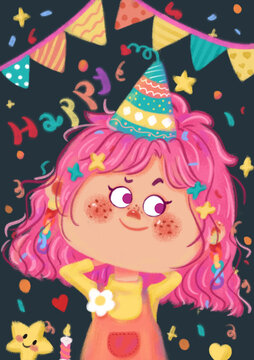 手繪女生插畫生日插畫女生頭像可愛女孩