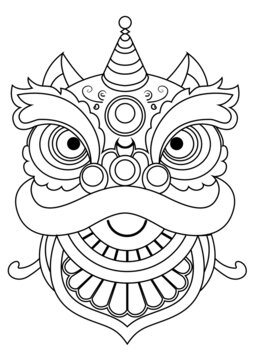 醒獅矢量白描線稿