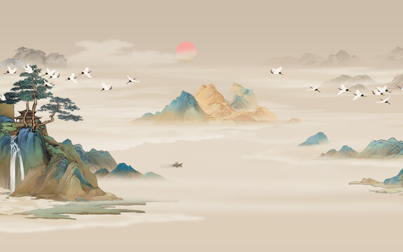 中式山水背景圖