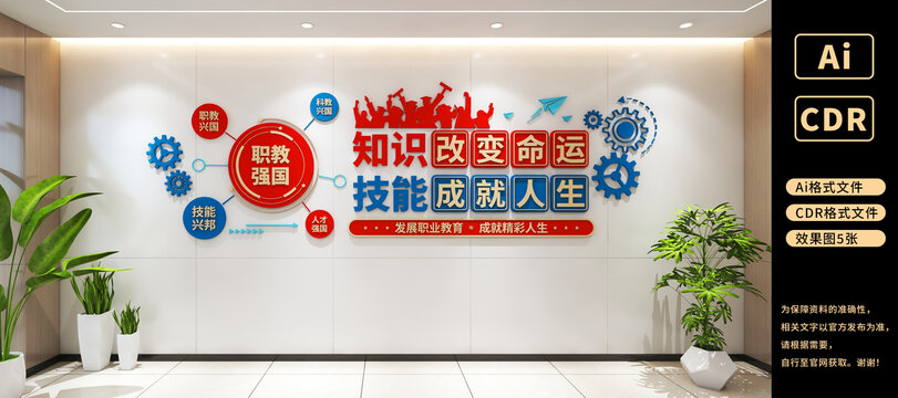 黨建知識(shí)改變命運(yùn)職業(yè)教育文化墻設(shè)計(jì)效果圖