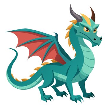 可愛的奇幻青色飛龍插畫