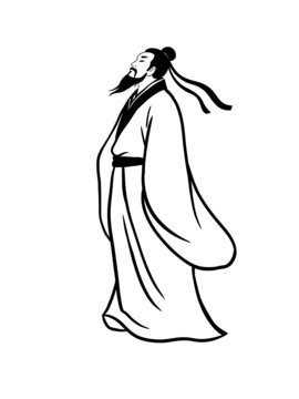 古代文人詩人簡筆畫矢量圖