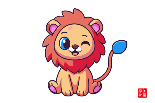 可愛卡通小獅子俏皮眨眼