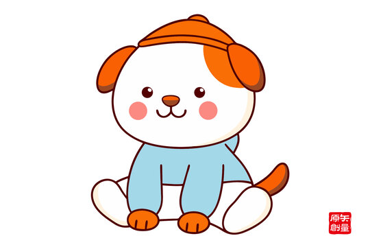 戴帽穿藍衣的可愛小狗