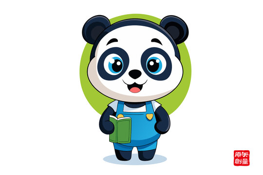 可愛熊貓寶寶手持書本