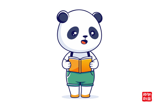 可愛熊貓讀書卡通形象