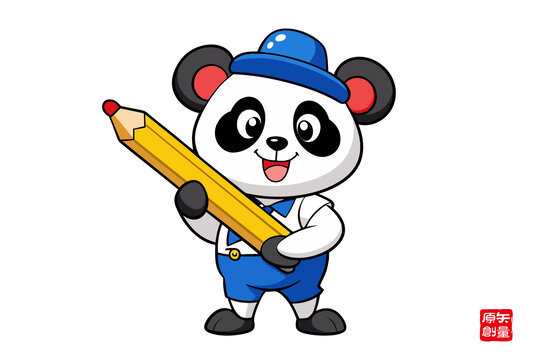 手持鉛筆的可愛熊貓卡通