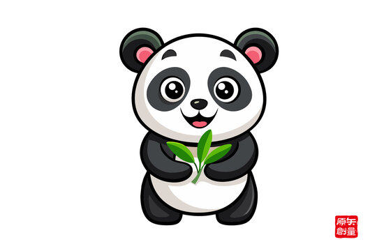 可愛卡通熊貓抱竹葉形象