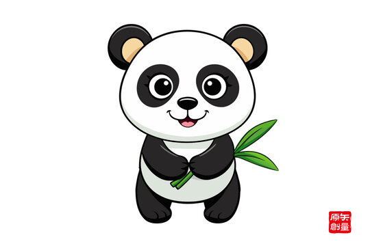 可愛卡通熊貓手持竹葉