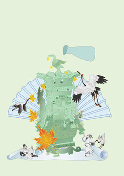 國(guó)風(fēng)蓮鶴方壺插畫(huà)