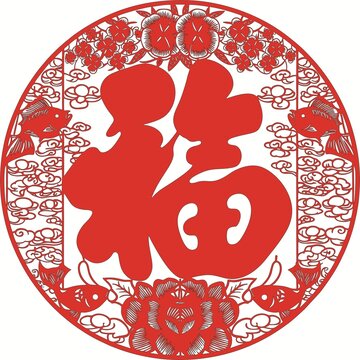 傳統(tǒng)剪紙風圓形福字圖案