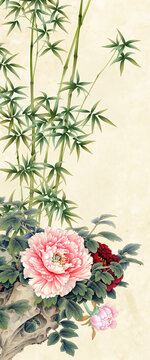 新中式花鳥竹子屏風(fēng)背景