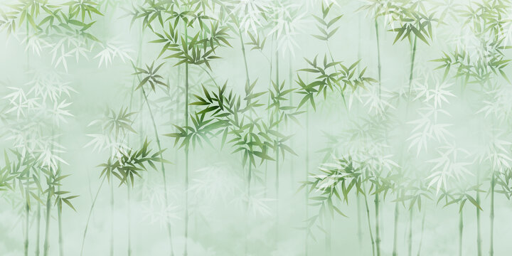 新中式朦朧竹子裝飾畫