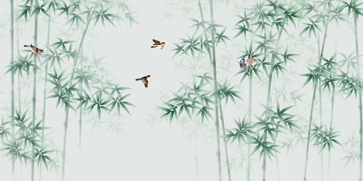 寫(xiě)意竹鳥(niǎo)裝飾畫(huà)