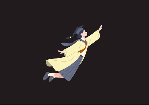 穿著學(xué)士服戴學(xué)士帽飛翔的學(xué)生