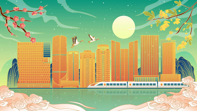 臺州國潮風(fēng)城市建筑矢量插畫
