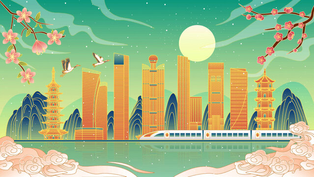 無錫國潮風(fēng)城市建筑矢量插畫