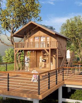 木質(zhì)雙層小屋的溫馨場景