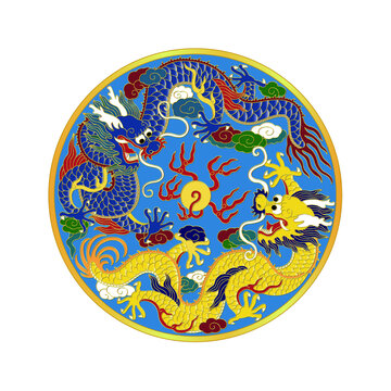 雙龍珠祥龍傳統(tǒng)圓形圖案