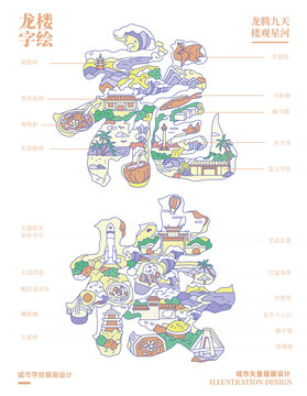 龍樓字繪城市文創(chuàng)矢量插畫