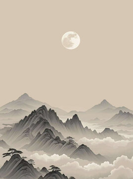 月夜下的縹緲山巒