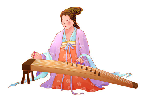 彈奏古箏圖