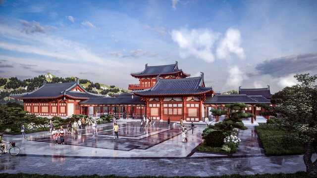 中式古典建筑群景觀效果圖