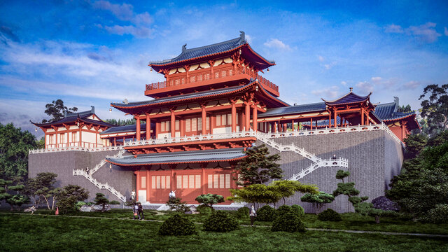 古風壯麗中式樓閣建筑景觀
