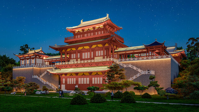 中式古建筑夜景璀璨風(fēng)光