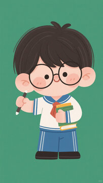 手持紙筆書本的可愛男孩