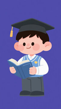 戴學(xué)士帽的讀書小男孩