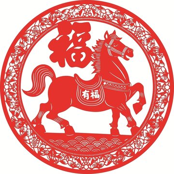 馬年剪紙福字喜慶圖案