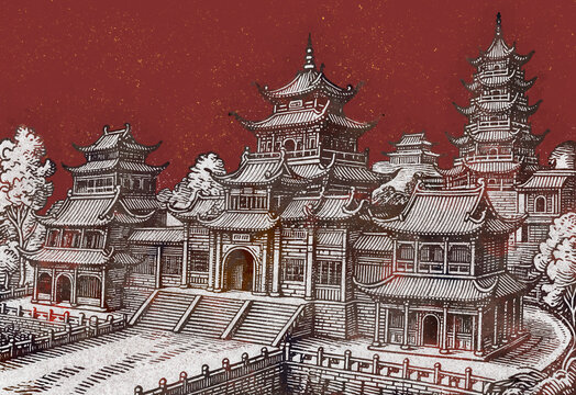 手繪復(fù)古抽象建筑背景