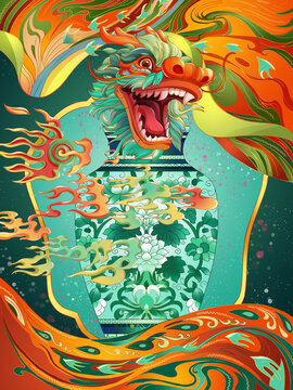 絲綢瓷器中式藝術(shù)主題插畫