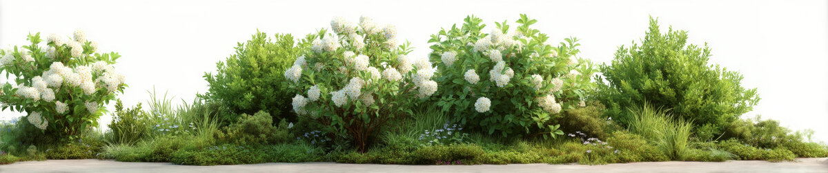 白色花卉植物的美麗花園景觀