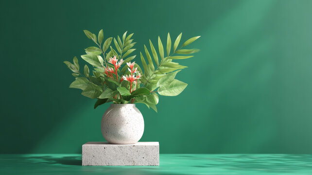 綠色背景下精致花藝擺臺