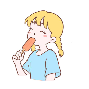 手繪卡通夏天吃冰棍免摳元素