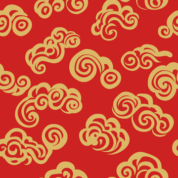 中式紅底金色祥云圖案