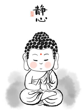 水墨可愛打坐佛像