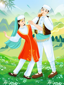 中國(guó)少數(shù)民族回族民族村美少女舞蹈表演