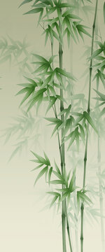 新中式朦朧綠竹圖背景