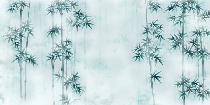 新中式朦朧墨綠竹子裝飾畫