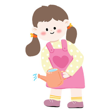 扎辮子女孩手持噴壺澆水