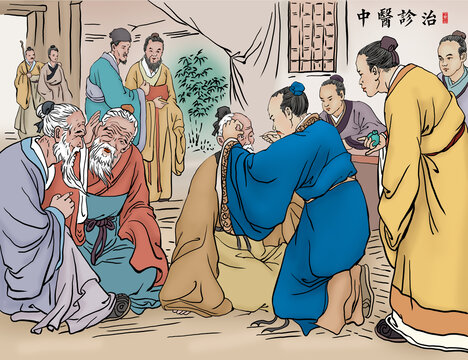 中醫(yī)診治插畫掛畫展板