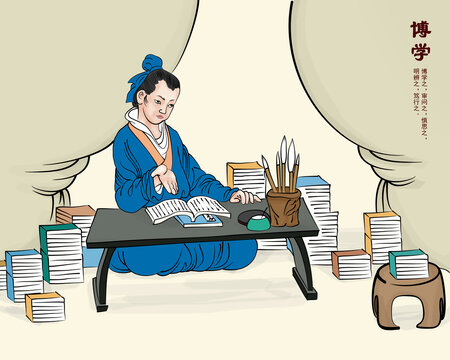 博學(xué)插畫古人讀書學(xué)習(xí)展板
